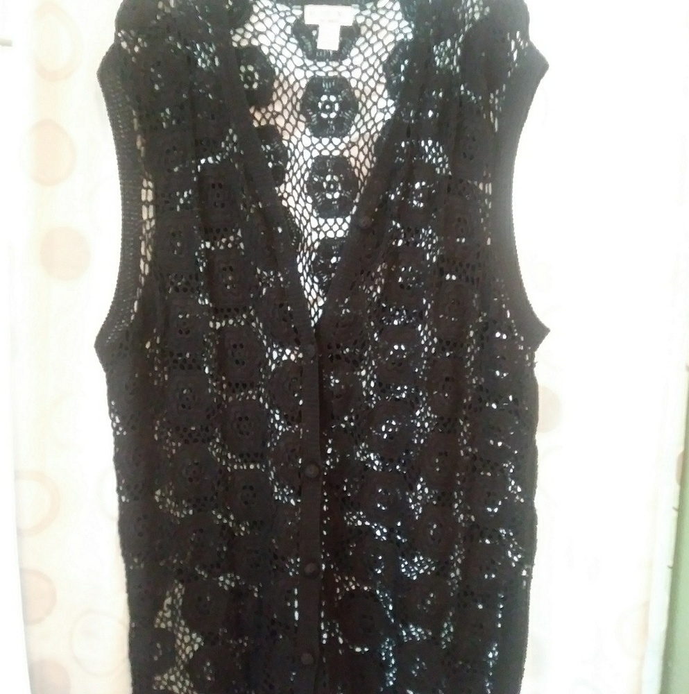 Black crochet vest